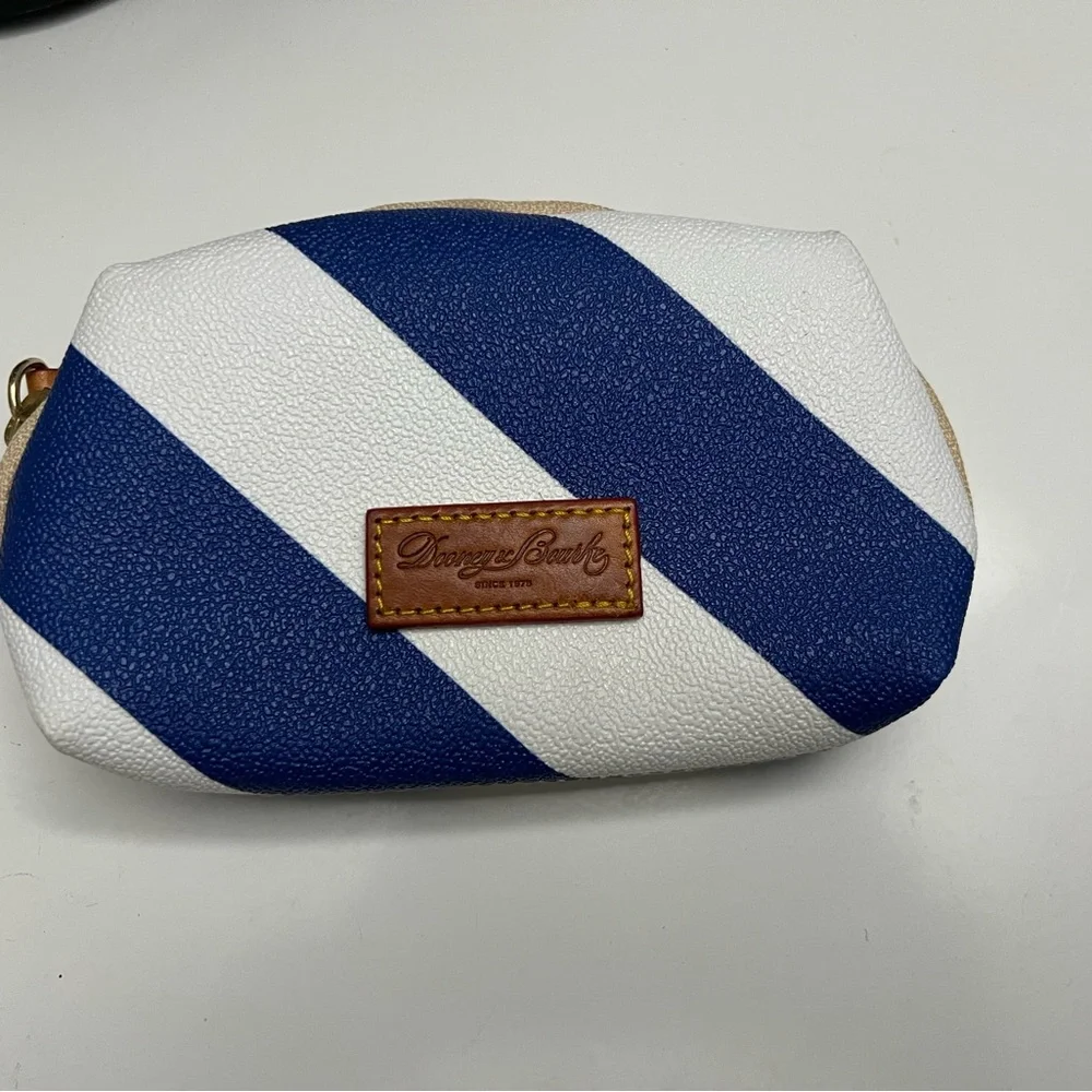 Dooney‎ & Bourke Nautical Striped Coated Canvas Cosmetic Pouch Blue White Pouch